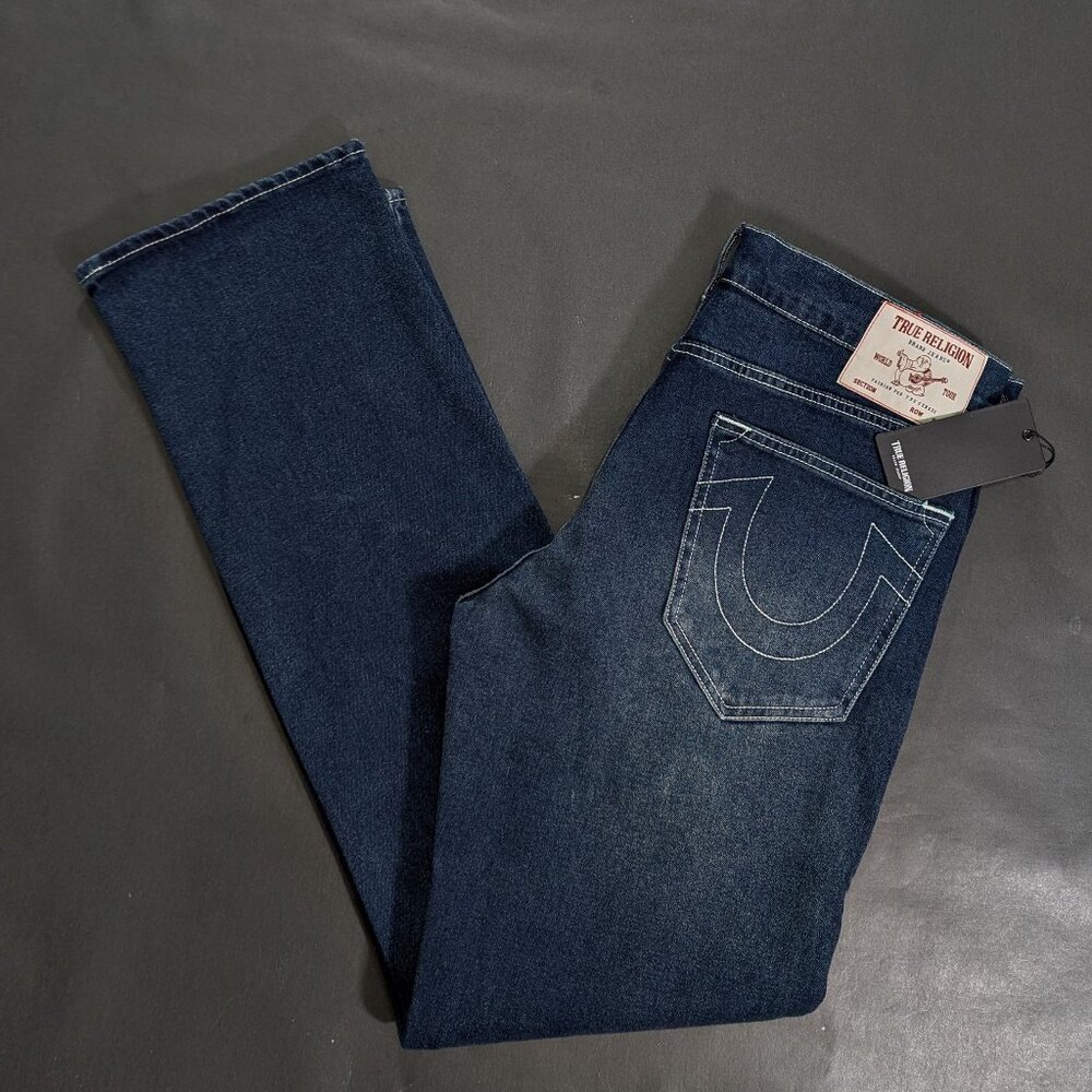 $159 True Religion Ricky Relaxed Straight Jeans Mens Size 33x34 Dark Woodland
